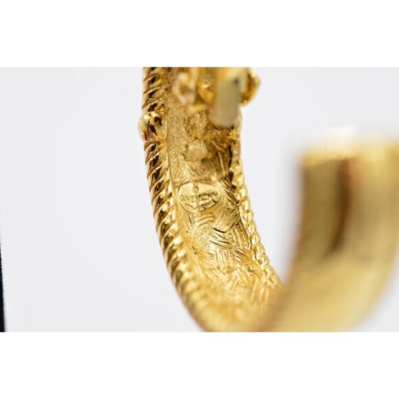 Givenchy Vintage Clip Pm Earrings Chunky Hoop Gold Logo Letters Signed 80s BinAB - Picture 10 of 11